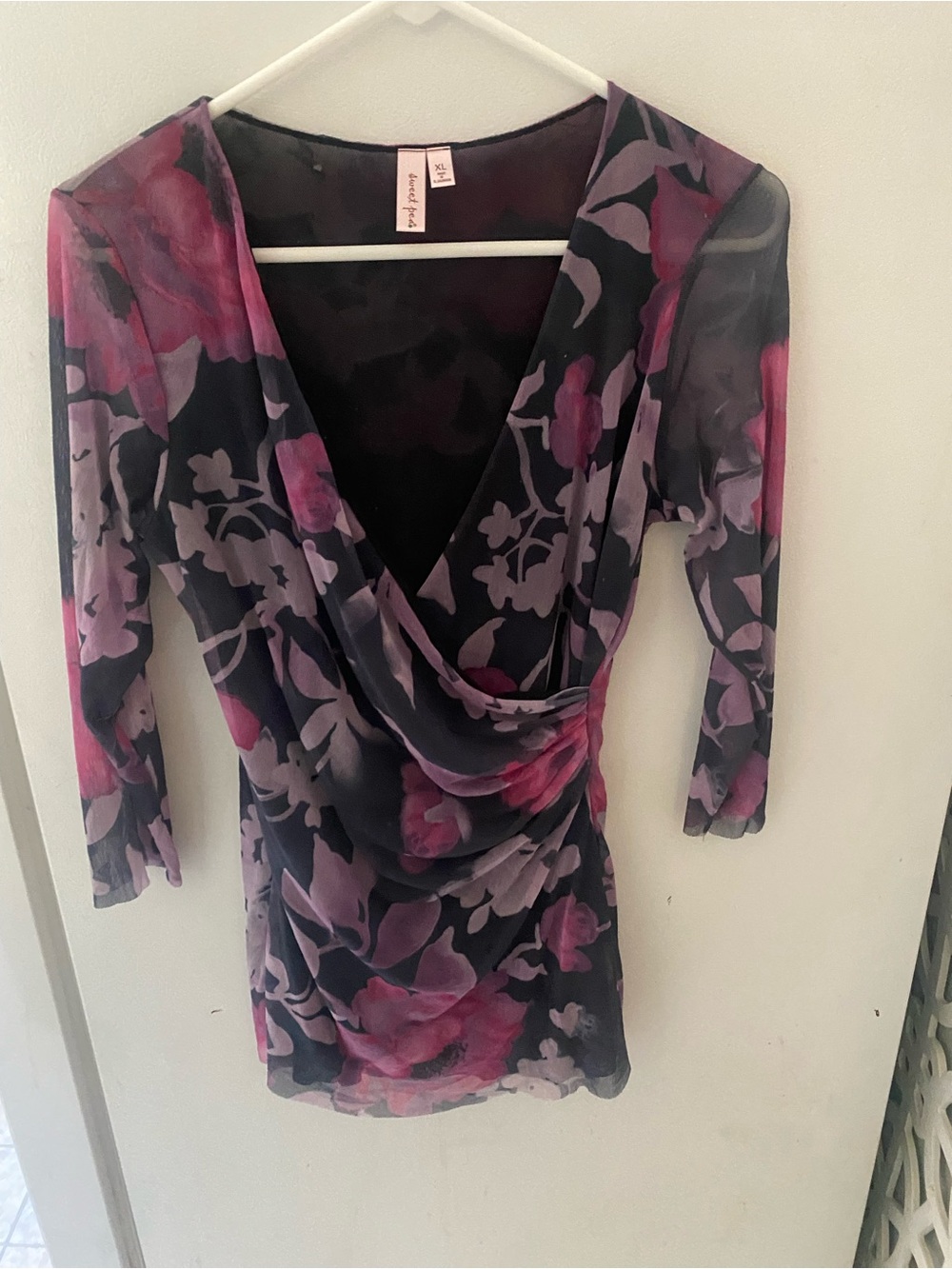 Y3K Women’s Sweet Pea Black and Pink Layered Floral Blouse